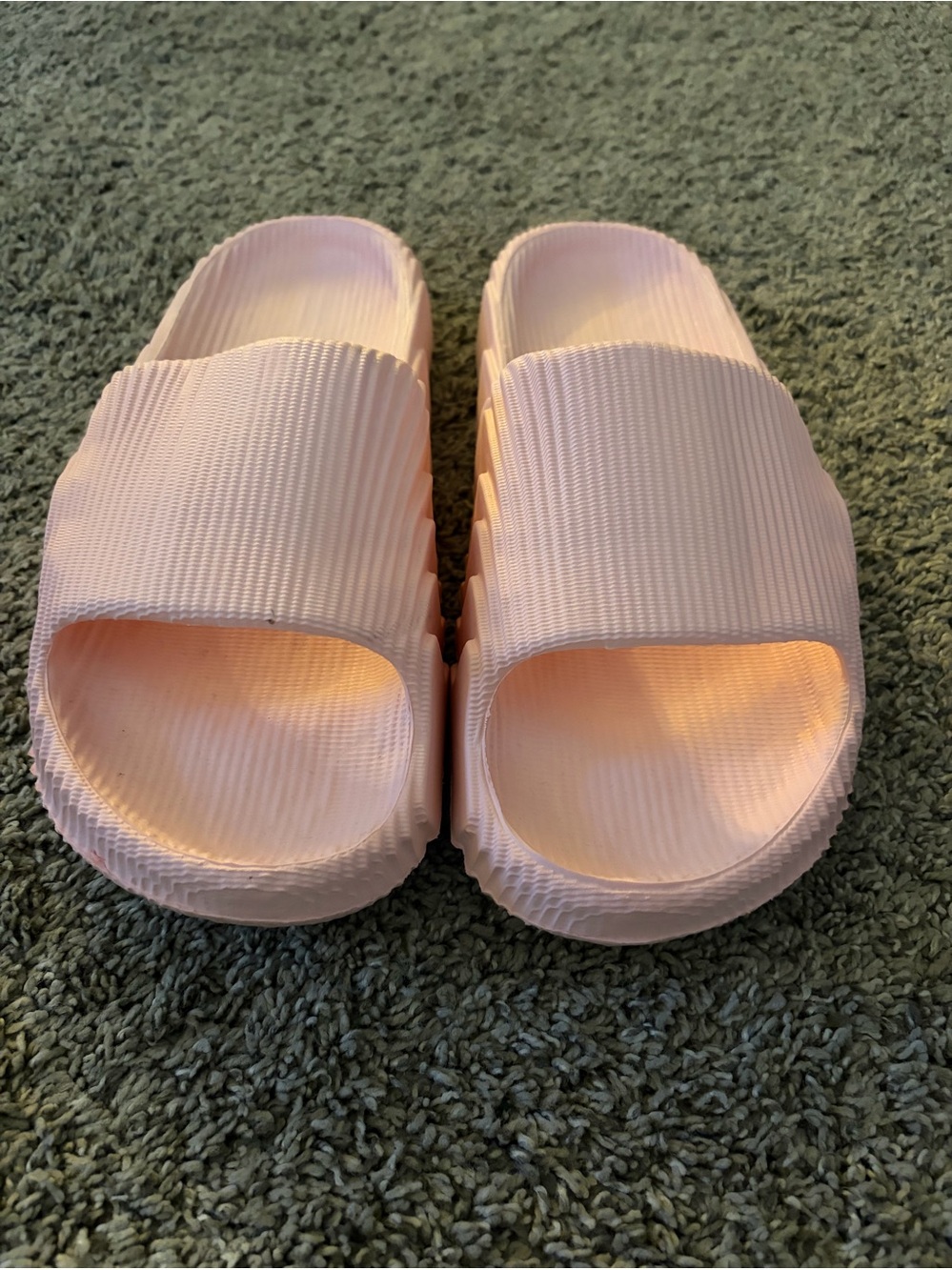 Women's Light Pink Ribbed Slide Sandals - Easy Slip-On Comfort